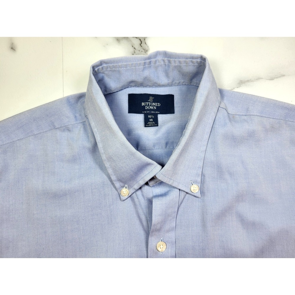 Button Down Brand Blue Supima Cotton Button Down Long Sleeve Shirt Professional - Picture 2 of 8